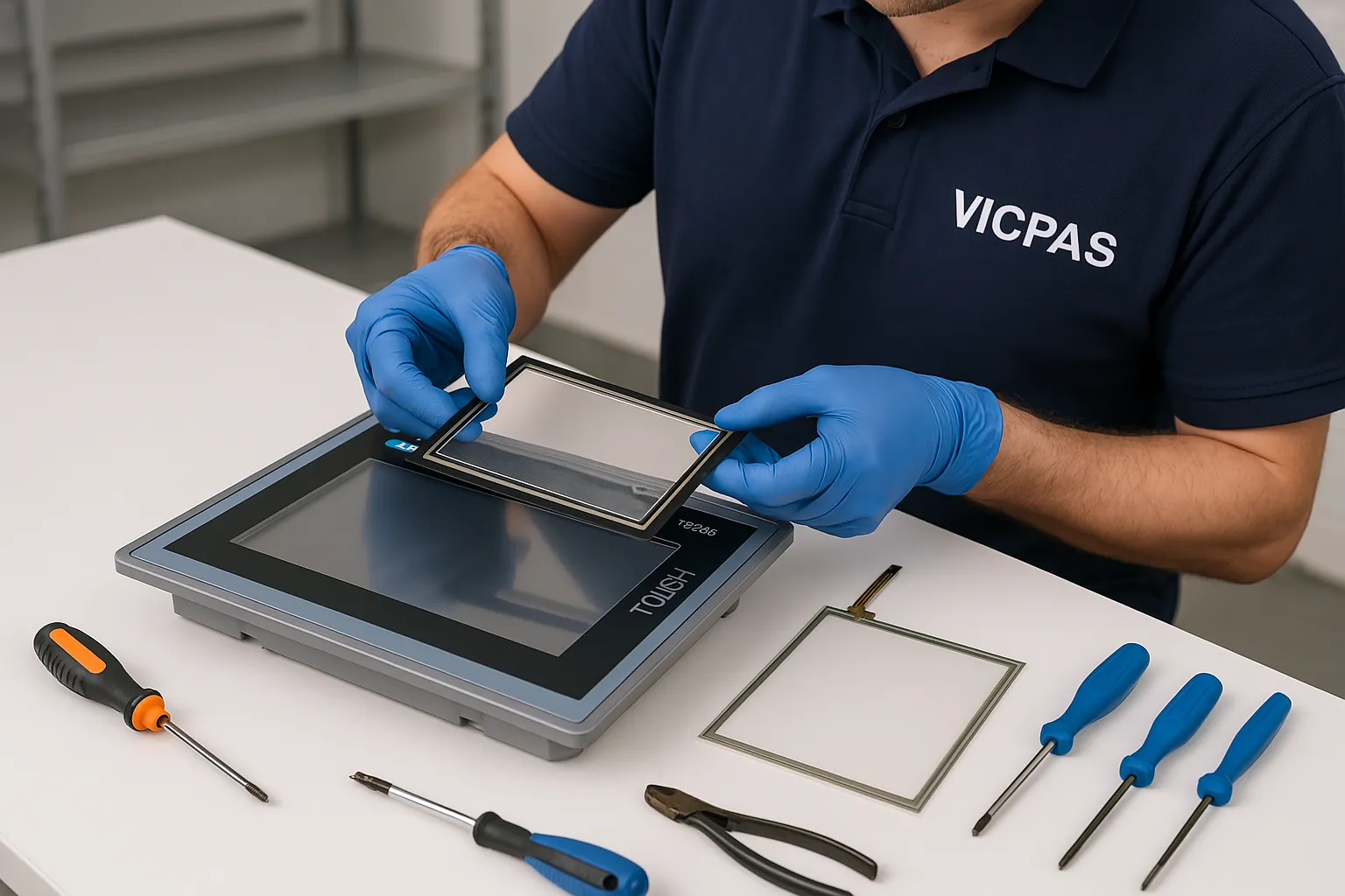 KernfixS technician replacing TP700 Comfort touchscreen