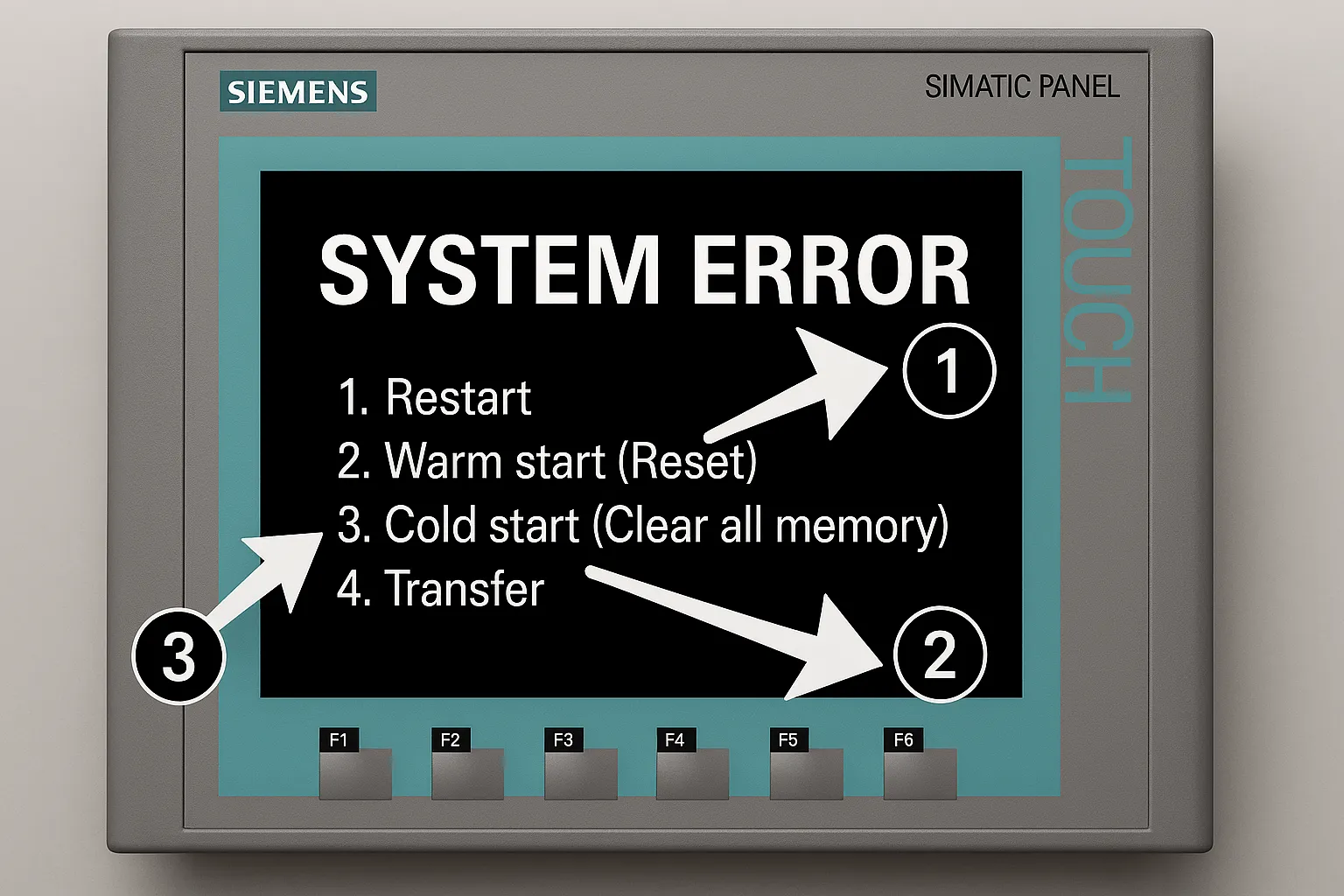 Siemens KTP600 displaying SYSTEM ERROR message