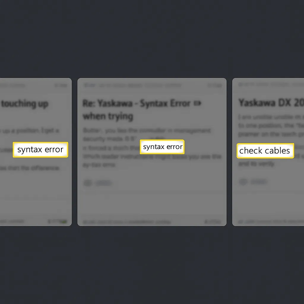 Collage of forum threads highlighting DX200 pendant fixes