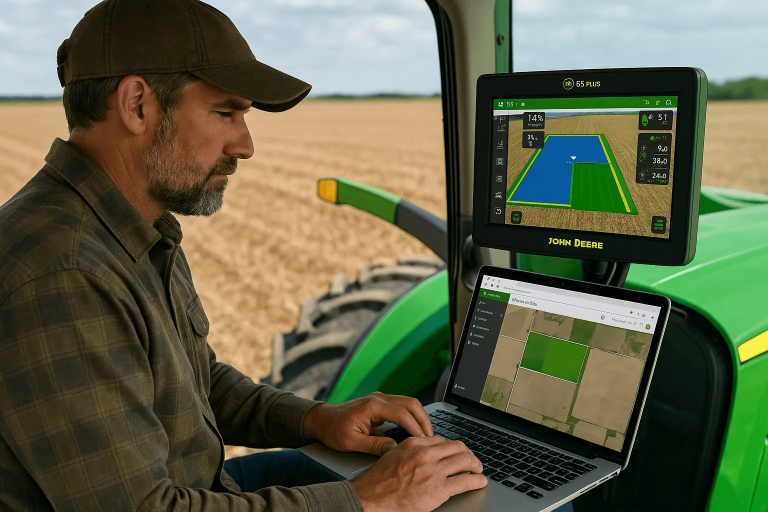Kernfix technician repairing John Deere G5 Plus Universal Display