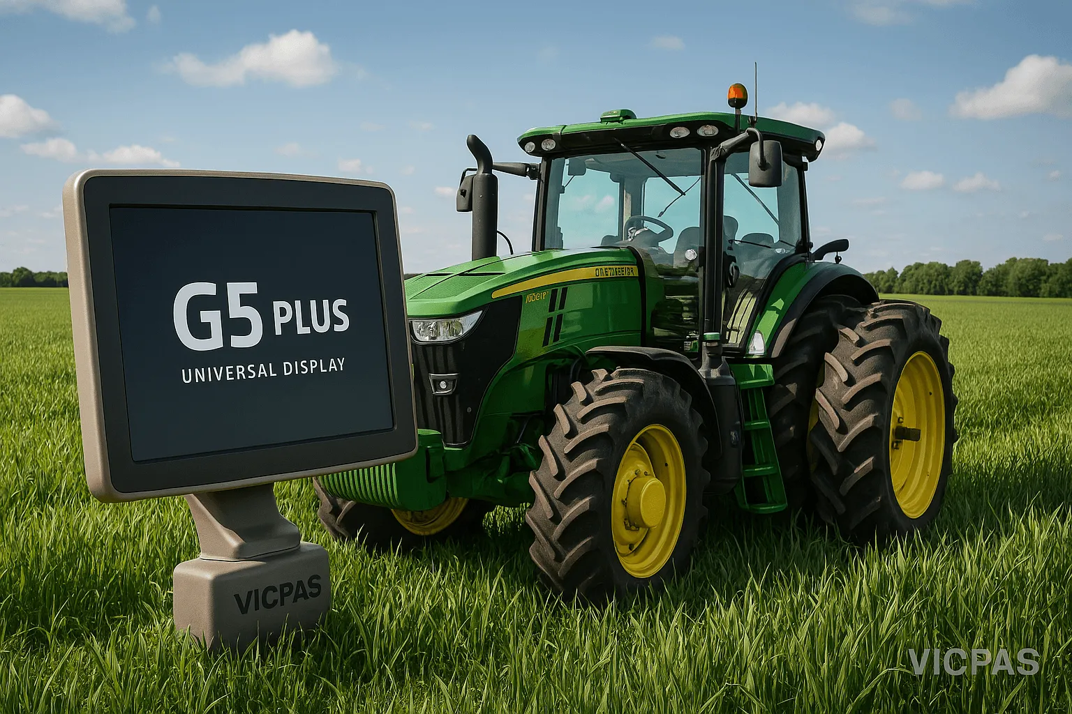 Farmer reviewing data on John Deere Operations Center with G5 Plus Display