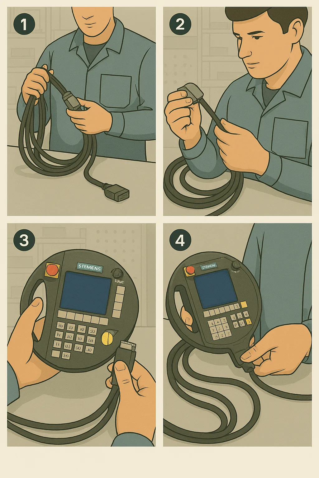 Step-by-step illustrated guide for checking cables and connectors on Siemens HT6